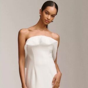 BHLDN Strapless Chiffon Ruffle Midi Dress – White – Size M / L